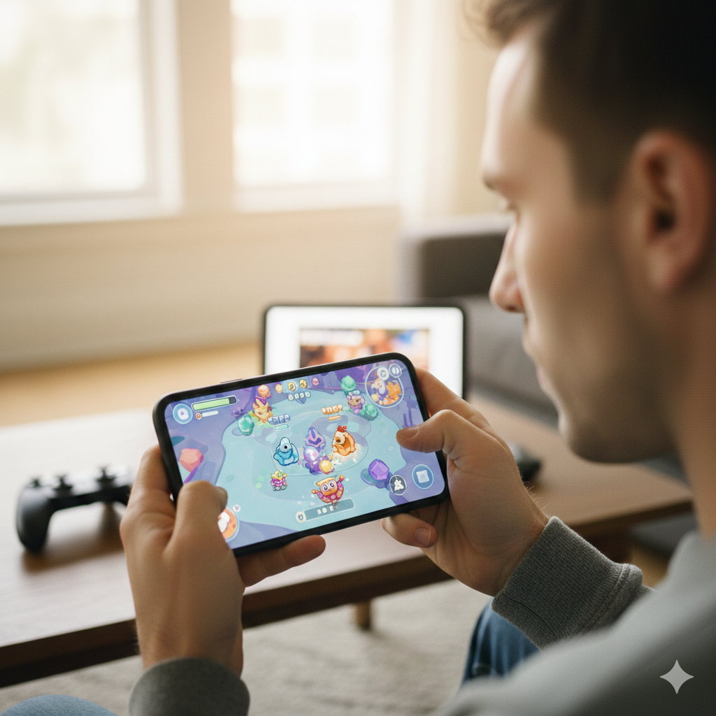 homem jogando jogo smarphone