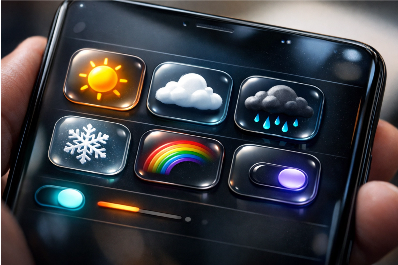 smartphone com ícones de previsão do tempo